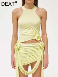 Рабочие платья Мода Женские 2 PCE SET 3D Цветочный отдел Подвеска желтые футболки высокая талия.