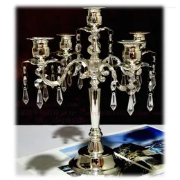 Świecane uchwyty Kreatywne srebrne 5 ramion świec metalowy szklany kryształowy uchwyt romantyczny walentynki przy świecach obiadowych wystrój domu