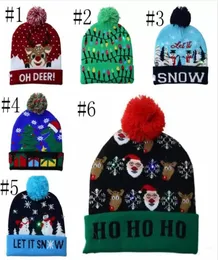 LED Christmas Hat Knitted Pom Light Xmas Vailies Crochet Winter Hats Deer Elk Gilrs czaszka czapka Christmass Dekoracja domowa 2131205
