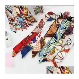 Lenços de moda mtifunction lenço de impressão para bolsas manusear 36 cores de cabeça lenço de cabeça fita feminina triângulo de turbante de seda de seda dhjpt