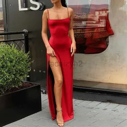 sexy lässige Kleider Designer -Kleid Frauenkleid Schlanke Göttin Fan Taille geschlossene Farbe Split Sling Kleid