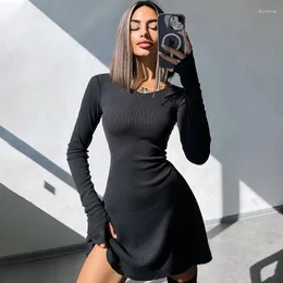 Casual Dresses Elegant And Pretty Women Autumn Winter Black Sexy Short Dress Female V Neck Long Sleeve Slim Solid Color Mini