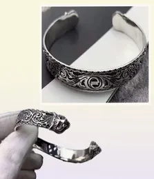 S925 Sterling Silver Retro Mönster Double Tiger Head Open Armband Punk Style Fashion Men and Women Couples smycken gåvor1002560