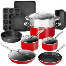 Посуда устанавливает 15 PC POTS и PANS Установите NON PANT KITKEN ULTRA DOULUR для приготовления пищи с неприжиганием покрытия