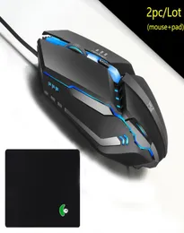 2pcLot Gaming Mice for Desktop and Pad Kit USB Wired Colorful Backlights Mouse Game or Office Frosted Classic Computer Rubber Mat9936621