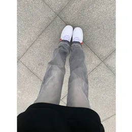 Amerikanische Stil gewaschene graue Jeans, Frühling Herbst Herren- und Frauenhöhle -Atmosphäre schwarze Hosen, lose, gerade Bein Mikro ausgestattete Hose