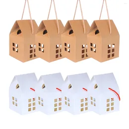 Gift Wrap 5st House Shape Christmas Candy Boxes Kraft Paper Wrapping Box för Xmas Packing Year