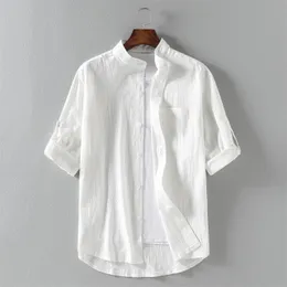 Linho de algodão puro Corte de manga curta Camisa masculina 2024 Summer Louse Linen Camisa de grandes dimensões Casual Top atacado 240511