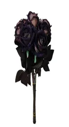 Dekorativa blommor kransar 27RE Artificial Black Rose Single Stem Fake Silky Velvet Flower Realistic Bouquet6381321