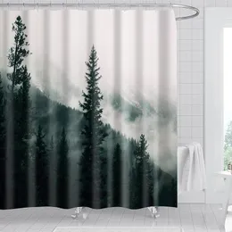 샤워 커튼 1/4pcs 숲 테마 욕실 커튼 세트 안개 패턴 목욕 폴리 에스테르 장식 소나무 세트 장식