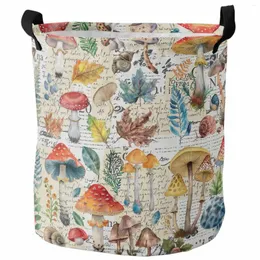 Laundry Bags Mushrooms Plants Hand Drawn Watercolor Retro Foldable Dirty Basket Kid's Toy Organizer Waterproof Storage Baskets