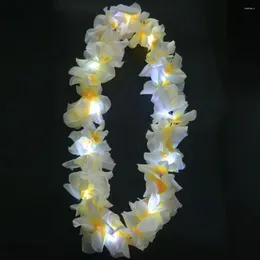 ديكور الحفلة LED UP أبيض هاواي لوا ليس قلادة زهرة استوائية لزخارف هاواي توهج تفضل الشاطئ