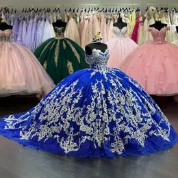 Luxus Royal Blue Prom Dress Ball Kleid Vestidos de 15 Anos süße 16 -jährige Quinceanera Kleider Applique Perlen Geburtstagsfeier Anlass