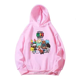 Toca Life World Printed Childrens Pink and White Hoodies Baby Girls Gift Childrens Clothing Toca Boca Boys Cartoon Animation Game Top 240506