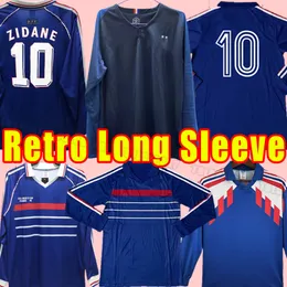 Långärmad Frence Retro Soccer Jerseys Zidane Henry Givash Djorkaeff Home Away Football Shirt 84 86 88 90 1998 1984 1985 1986 1988 1989 1990 98 18 19 Champion