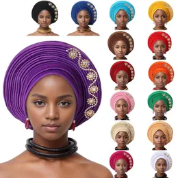 Roupas étnicas Africano Auto Gele Headtie Cabeça feminina envolve a festa de casamento da Nigéria, laços de turbante feminino pronto para usar a cabeça de diamantes
