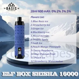 ELF BOX SHISHA 16000 Puff Disposable E Cigarettes 28ml Pod Battery Rechargeable Electronic Cigs Puffs 16K 0% 2% 3% 5% Vape Pen
