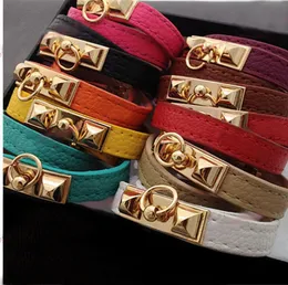 Новый панк -стиль DoubleLoop Hang Buckle Multi -Pu Bracelets для женщин -манжет Bangles Men Gold Buctle Pulseras Accessori6414286