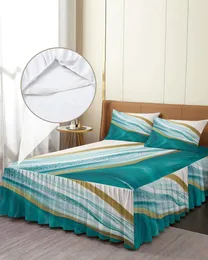 Bed Skirt Teal Gradient Texture Marbling Watercolor Fitted Bedspread With Pillowcases Mattress Cover Bedding Set Sheet