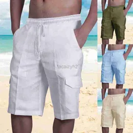 Mäns plus -storlek Shorts Nya linne shorts Multi Bag Tether Men's Beach Overalls