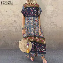 Urban Sexy Dreeses 2023 Zanzea Bohemian Summer Maxi 드레스 여성 인쇄 선 드레스 캐주얼 짧은 SLVE 전 SLVE 전 사레드도 꽃 으로브 로브 대형 T240510