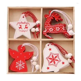 Favor de festa 12 PCs Christmas Pingentes de madeira de Natal Ornamento Angel Angel Snowflake Deer Bell Bell