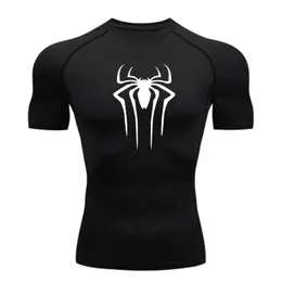 Camicia a compressione uomini fitness palestra supereroe sport tshirt rashgard tops tee rapido a manicotto corto per 240506