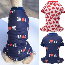 Hundekleidung Jumpsuit Liebe Herz Druck ohne Pilling Unisex Runde Hals-Outfit Haustier Pyjamas Welpen vierbeinige Kleidung für Innen- und Außenbereiche