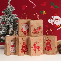 Present Wrap Christmas Bag With Handtag Kraft Paper Bags Santa Claus Snowman 2024 Xmas Party Candy Cookie Present Decor