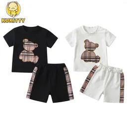 Zestawy odzieży Kukitty Cute Toddler Baby Boy 2pcs Ubrania Set Summer Cienka Bawełniana T-shirt z krótkim rękawem z Neck z Spodnie dla chłopców