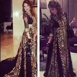 2018 Dubai Arap Kaftan Siyah Şifon Uzun Kollu Gece Elbiseleri Uzun Orta Doğu Vestidos De Festa V-Neck Müslüman Balo Elbisesi 2018 205R