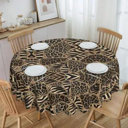 Table Cloth Round Tablecloth 60 Inches Kitchen Dinning Waterproof Leopard And Zebra Pastel Gold Covers