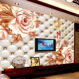 Bakgrundsbilder Mural Papel de Parede Para Quarto Custom Wallpaper Home och Rich Peony Flowers Soft Bag TV Backdrop Wall Papier Peint