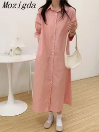 Partykleider Sommer langes Hemdkleid Frauen koreanische Stil Lose Rüste Plissee Ladies Casual Mode halb Ärmel Frau Pink