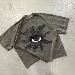 Американская хип-хоп мужская футболка для женской футболки для глаз eye Print Y2K уличная одежда Harajuku негабаритная футболка с короткими рукавами топ 240430