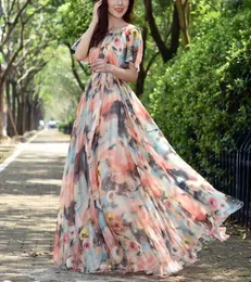 الفساتين الحضرية المثيرة 2023 Sundress Beach Women Women Floral Print Shiffon Chiffon Bohemian Dress Ladies Slve Boho Maxi Photo Vestidos T240510