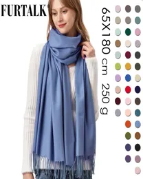 Furtalk Cashmere Scarf 여성 겨울 목도리 파시미나 목도리 랩 랩 부드러운 따뜻한 담요 스카프 파울러드 팜므 회색 검은 카키 핑크 lj2015827817