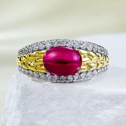 Cluster Rings 925 Silver Plated Gold Round Fat Dudu 6 8mm Pigeon Blood Red Egg Face Old Money Wind Ring For Women