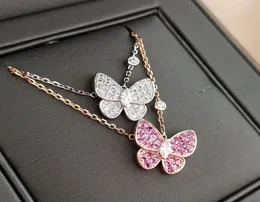 S925 Silver Butterfly Pendant Necklaces Simple Full Diamond Sweet Little Fairy Rose Gold Luxury Jewelry2404534