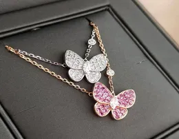 S925 Srebrny motyl Naszyjniki Proste pełne diament Słodka bajka Rose Gold Luxury Jewelry2404534