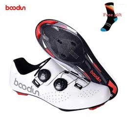 Sapatos de ciclismo Boodun 2024 Leather Ultra-Light Fiber Road Bike não deslizamento Lock profissional resistente ao desgaste