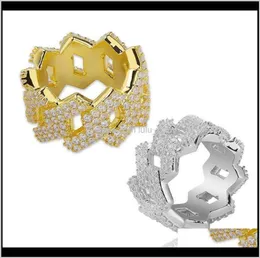 Gioielli a banda Deliverità per gocce 2021 uomini anelli di diamante alla moda anelli in oro colore di top bling bling bling out cz hip hop punk anello cubano li7374526