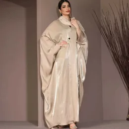 Этническая одежда горячая продажа яркий шелк -атлас Batwing Slve Cardigan Robe Скромный мусульманский дубай плюс размер Kimono Open Abaya Dress Corban Eid Woman T240510K2G0