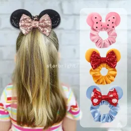 112 estilos lantejoulas de mouse orelhas de veludo scrunchies de cabelo feminina feminina elástica portador de cavalo de cavalo de cabelo mirt tie big bush acessórios para halloween natal