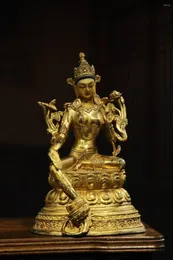 Dekoratif figürinler 21 cm çin pirinç kwan-y guanyin heykeli eski bronz gild Buda
