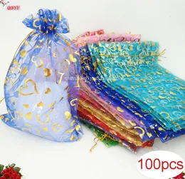 Present Wrap Heart Wedding Bags Pouches levererar 100st 13x18 cm Stora organza smycken Förpackning med 5ZSH326 Factory Expert DE6267183