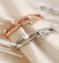 SANJIE Koreanischer Stil Herztoherz Ring Herzschrägte Diamantring Frau Paar Ring Schmuck 98235314740255