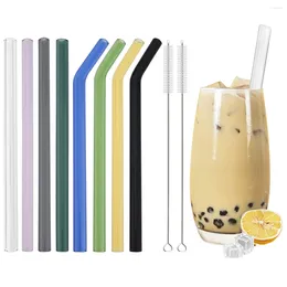 Drinking Straws 11pcs High Borosilicate Glass Straw Reusable Wide 12mm Pearl Milkshake Bubble Tea With Brush Storage Bag