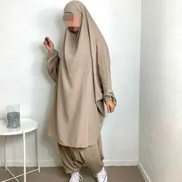 민족 의류 라마단 eid 무슬림 아바야 여성 2 조각기도 의류 jilbab with 바지 아바야 세트 이슬람 옷 긴 khimar slve t240510