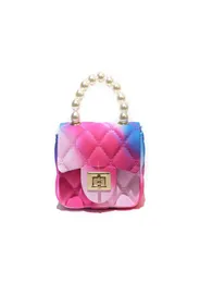 Mini Mini bolsas Tote Candy Candy Color Jelly Crossbody Bags para meninas pequenas bolsas de moeda Baby Party Pearl Hand Bags Purse7689233